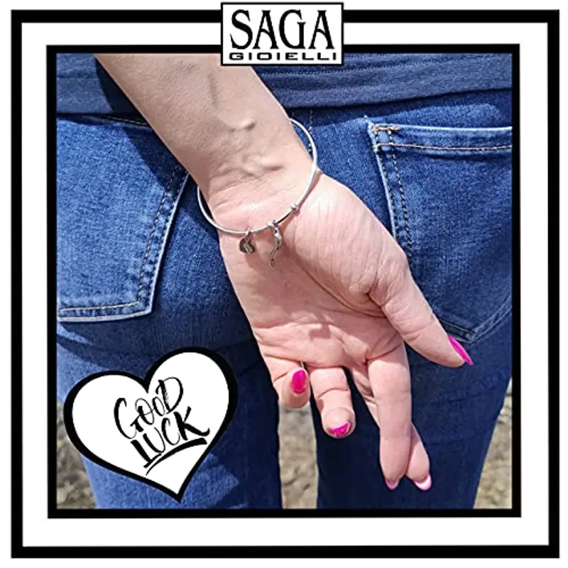 SAGA GIOIELLI BRACCIALE DONNA CORNO PORTAFORTUNA ACCIAIO miniatura 3