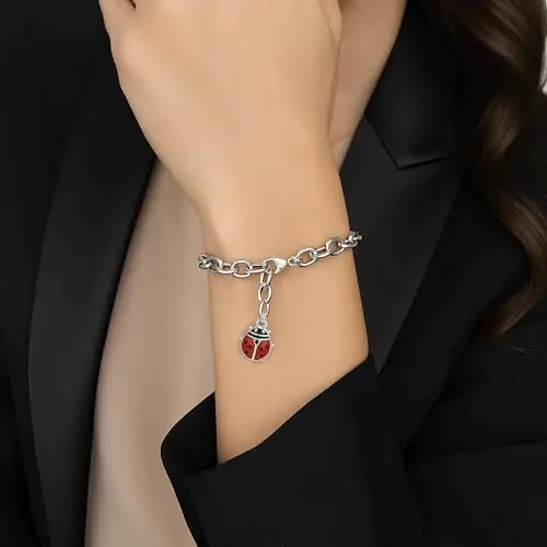 SAGA GIOIELLI® Bracciale Donna in Acciaio Portafortuna – Ciondolo a Scelta: Quadrifoglio, Coccinella o Ferro di Cavallo miniatura 2