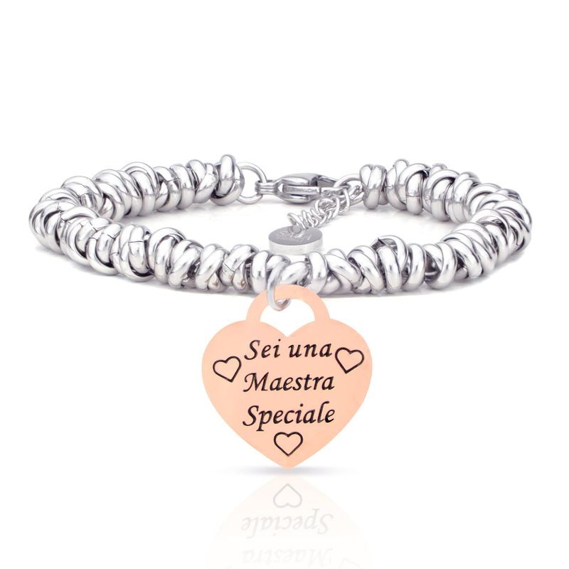 SAGA GIOIELLI® Bracciale Nodini Intrecciato Cuore Inciso