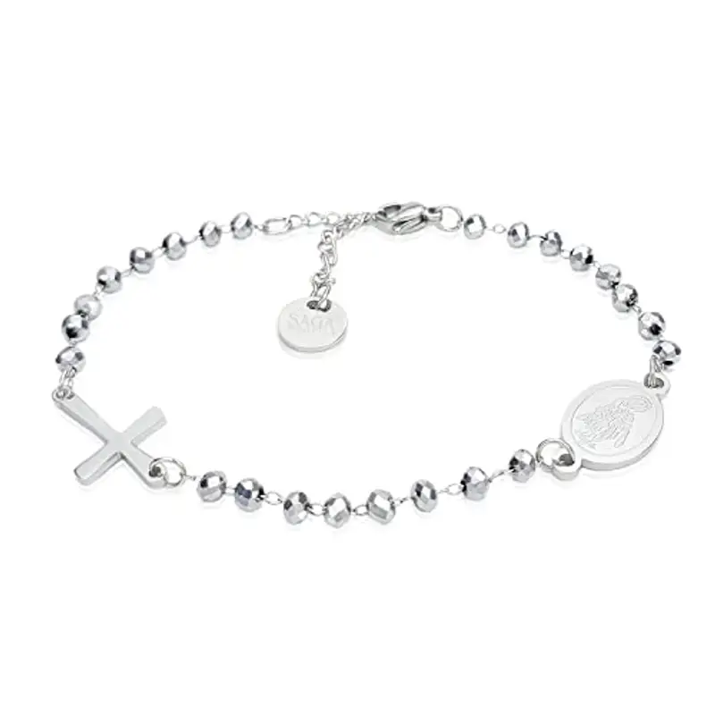 SAGA GIOIELLI® Bracciale Rosario Cristalli Argentati Acciaio Unisex