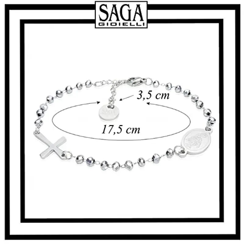 SAGA GIOIELLI® Bracciale Rosario Cristalli Argentati Acciaio Unisex miniatura 3