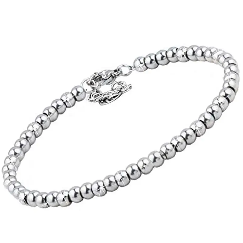 SAGA GIOIELLI® BRACCIALE SFERE ARGENTATE ACCIAIO 4 MM