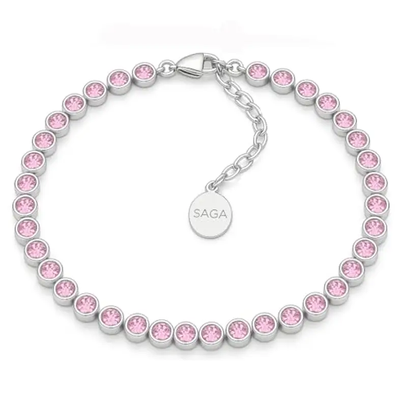 SAGA GIOIELLI® Bracciale Tennis Unisex in Acciaio Inossidabile, Lunghezza 16,5+3 cm, Zirconi da 4 mm, Regolabile – Elegante e Resistente, Idea Regalo Uomo Donna (ROSA)