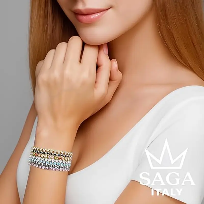 SAGA GIOIELLI® Bracciale Tennis Unisex in Acciaio Inossidabile, Lunghezza 16, 5+3 cm, Zirconi da 4 mm, Regolabile – Elegante e Resistente, Idea Regalo Uomo Donna (ROSA) miniatura 3