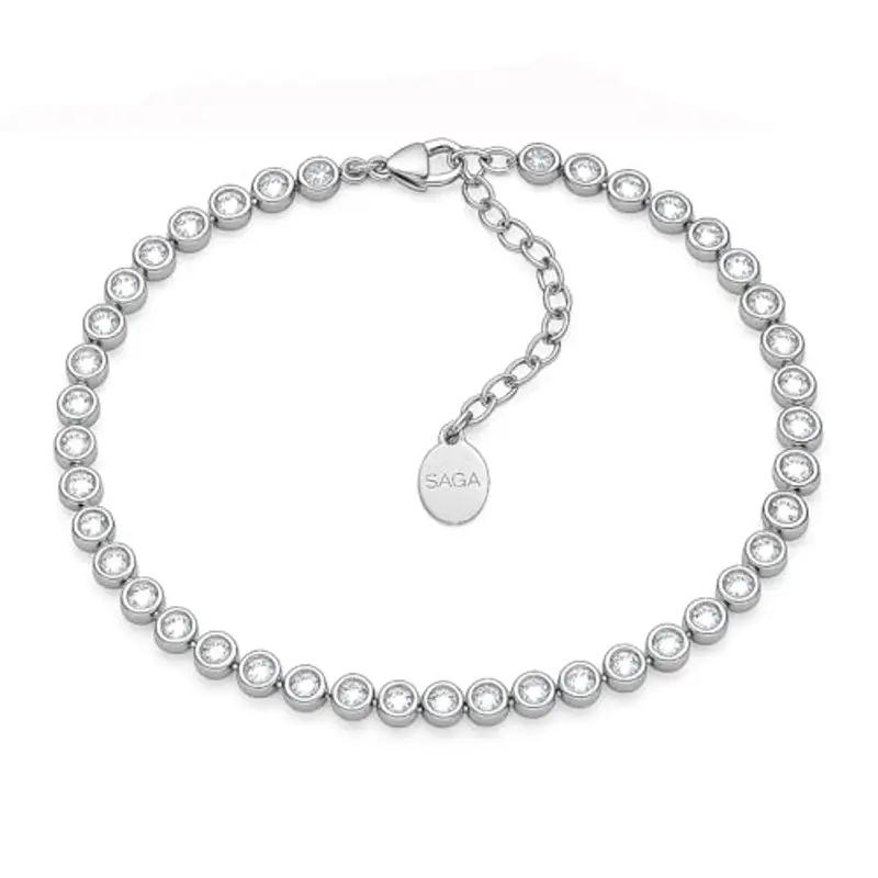 SAGA GIOIELLI® Bracciale Tennis Unisex in Acciaio Inossidabile, Lunghezza 16,5+3 cm, Zirconi da 4 mm, Regolabile – Elegante e Resistente, Idea Regalo Uomo Donna (TRASPARENTE)