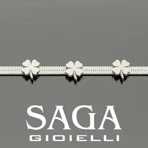 SAGA GIOIELLI® Bracciale Unisex Donna Uomo Piattina Dorata Argentata Lunghezza Regolabile Quadrifoglio Portafortuna miniatura 2