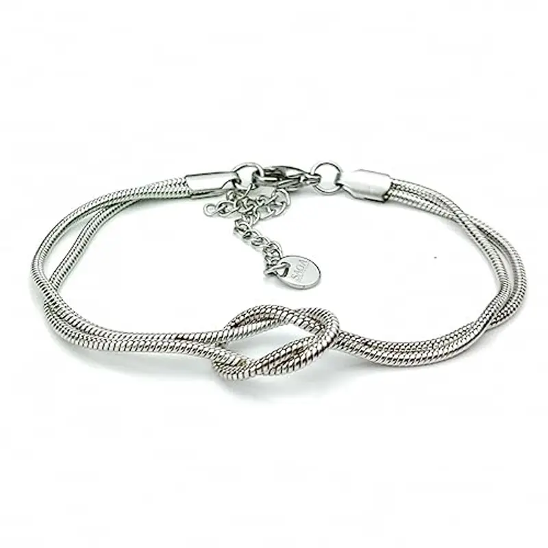SAGA GIOIELLI® Bracciale Unisex Nodo Unione Mamma Papà Fidanzato Miglior Amica Acciaio (ARGENTATO)