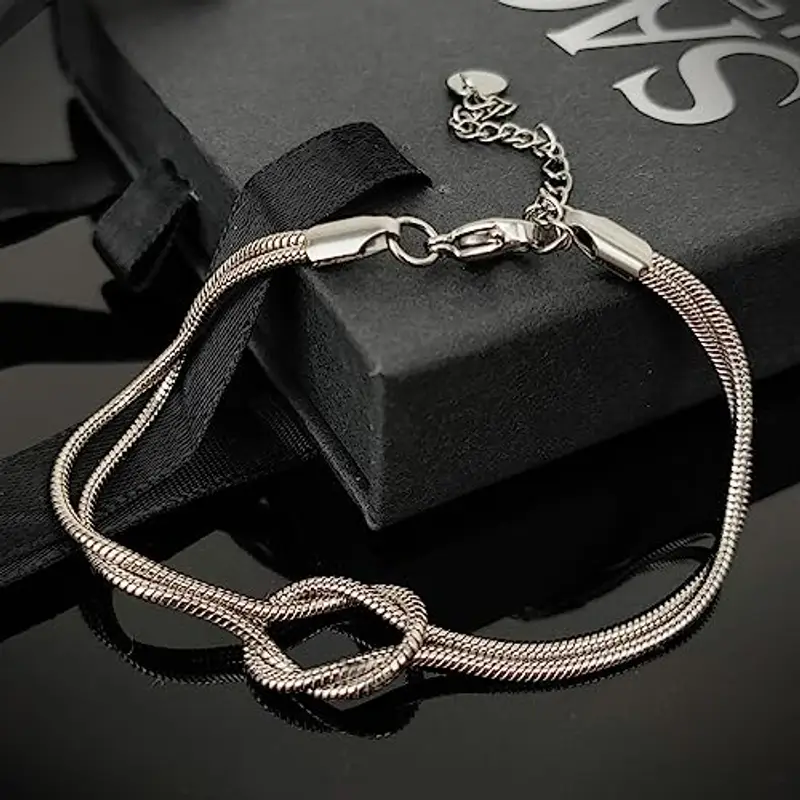 SAGA GIOIELLI® Bracciale Unisex Nodo Unione Mamma Papà Fidanzato Miglior Amica Acciaio (ARGENTATO) miniatura 3