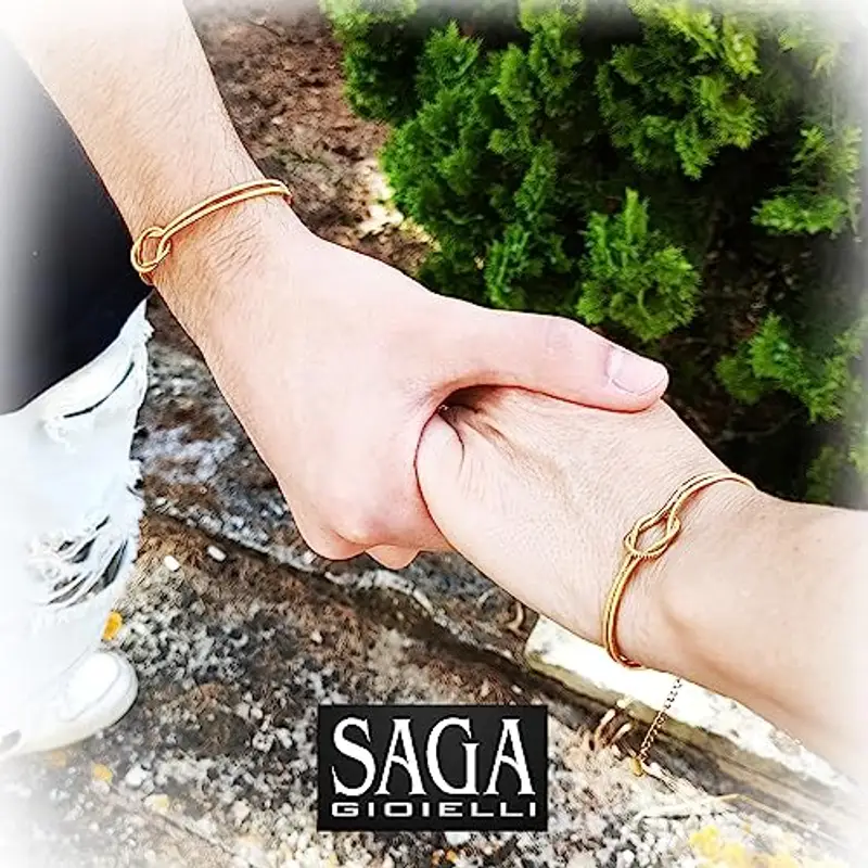 SAGA GIOIELLI® Bracciale Unisex Nodo Unione Mamma Papà Fidanzato Miglior Amica Acciaio (DORATO) miniatura 2