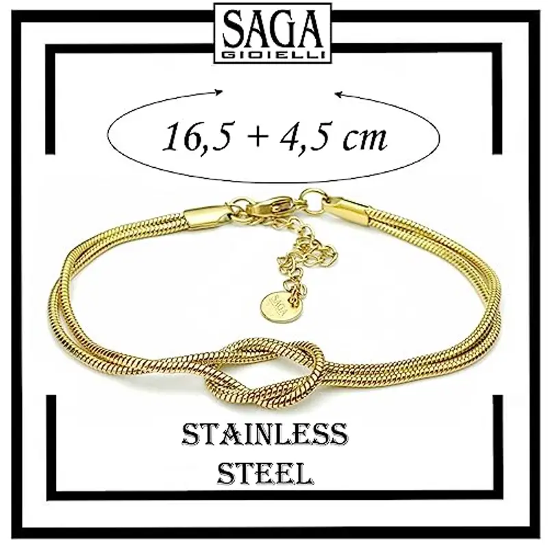 SAGA GIOIELLI® Bracciale Unisex Nodo Unione Mamma Papà Fidanzato Miglior Amica Acciaio (DORATO) miniatura 3