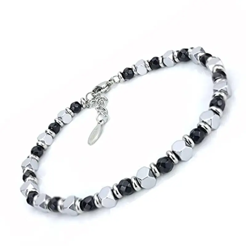 SAGA GIOIELLI® Bracciale Onice Nero Acciaio Uomo Donna