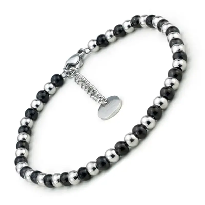 SAGA GIOIELLI BRACCIALE UOMO DONNA SFERE 4 MM LUNGHEZZA 18 + 3 CM ACCIAIO miniatura 2