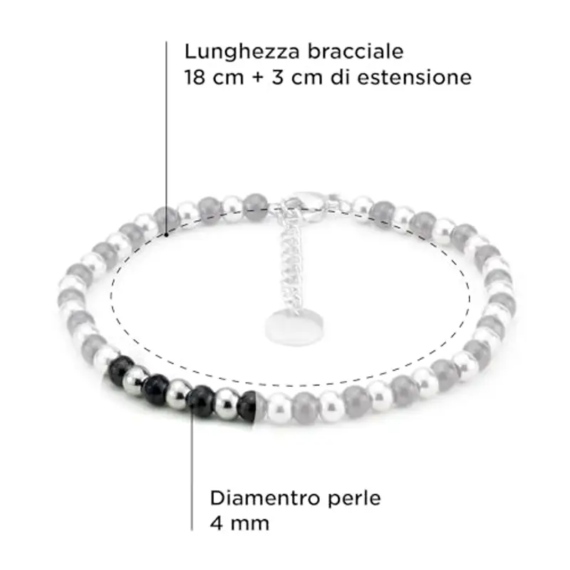 SAGA GIOIELLI BRACCIALE UOMO DONNA SFERE 4 MM LUNGHEZZA 18 + 3 CM ACCIAIO miniatura 3