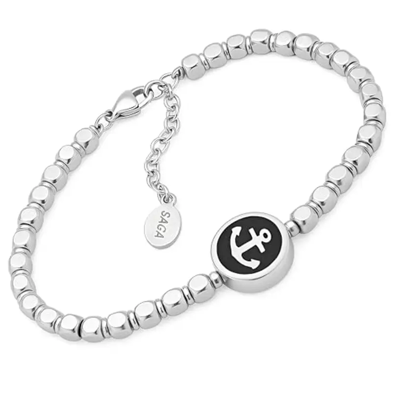 SAGA GIOIELLI® Bracciale Uomo in Acciaio Inossidabile con Ancora – Stile Nautico, Regolabile, Elegante e Resistente Confezione Regalo
