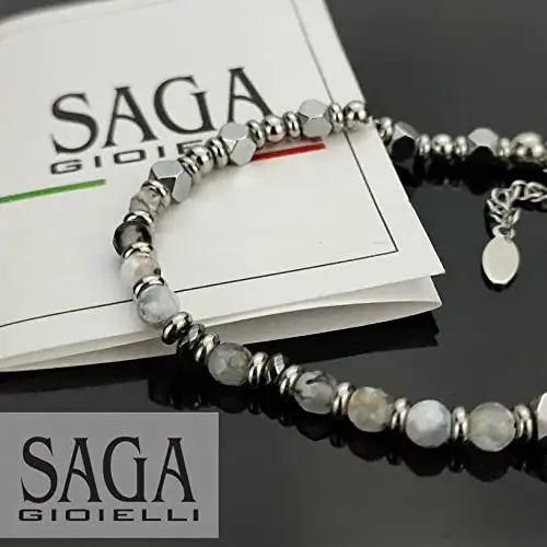 SAGA GIOIELLI® Bracciale Uomo Pietre Dure Quadrelli Acciaio miniatura 2