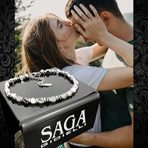 SAGA GIOIELLI® Bracciale Uomo Pietre Dure Quadrelli Acciaio miniatura 3