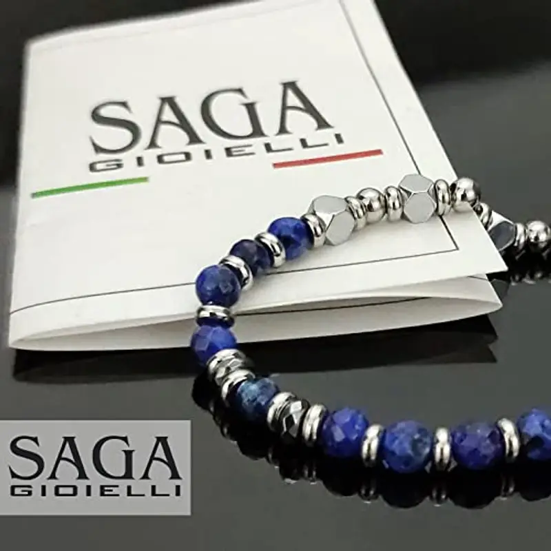 SAGA GIOIELLI® Bracciale Uomo Pietre Dure Quadrelli Acciaio (LAPISLAZZULI) miniatura 2