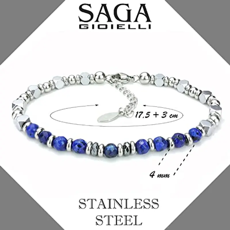 SAGA GIOIELLI® Bracciale Uomo Pietre Dure Quadrelli Acciaio (LAPISLAZZULI) miniatura 3