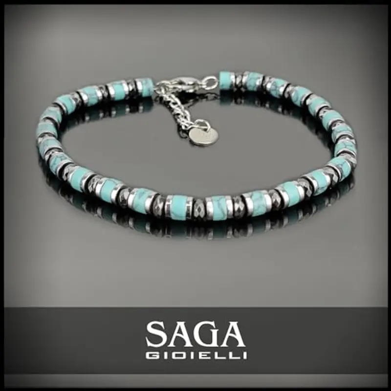 SAGA GIOIELLI® Bracciale Uomo Rondelle Pietre Dure Acciaio miniatura 2