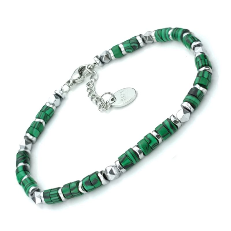 SAGA GIOIELLI® Bracciale Uomo Pietre Dure Acciaio Giada Verde