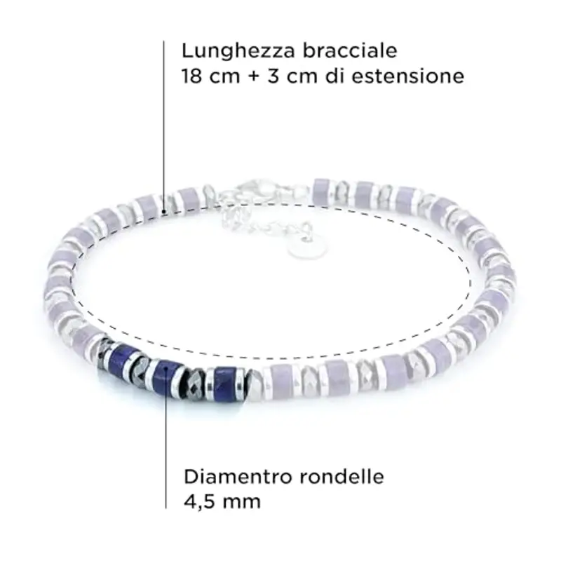 SAGA GIOIELLI® Bracciale Uomo Rondelle Pietre Dure Acciaio (LAPISLAZZULI E CRISTALLI) miniatura 3