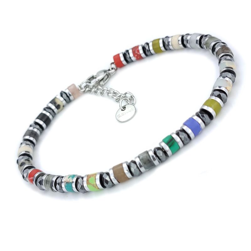 SAGA GIOIELLI® Bracciale Uomo Pietre Dure Acciaio