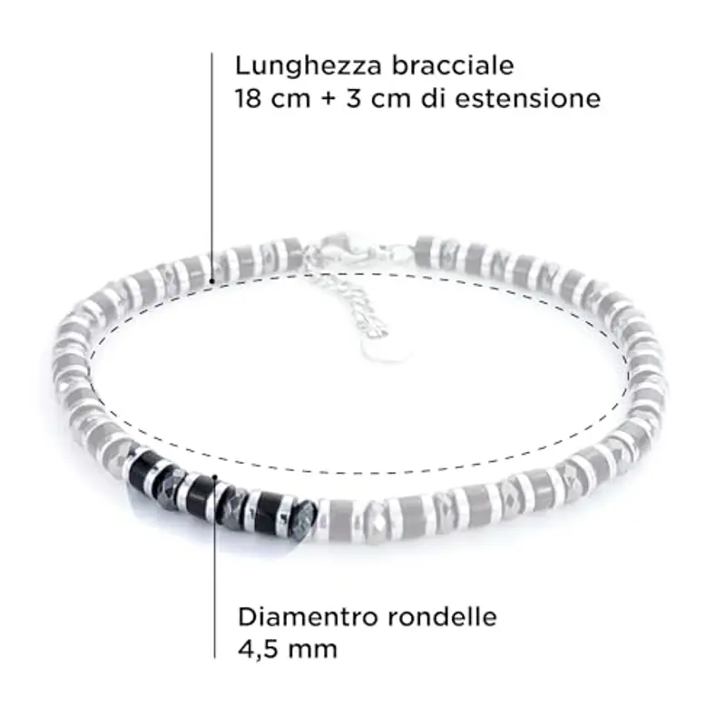 SAGA GIOIELLI® Bracciale Uomo Rondelle Pietre Dure Acciaio (ONICE E CRISTALLI) miniatura 3