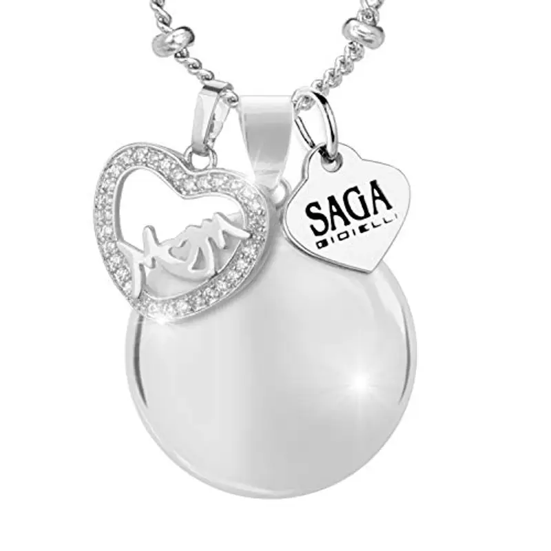 SAGA GIOIELLI® COLLANA CHIAMA ANGELI GRAVIDANZA BOLA MESSIACANA CUORE DI MAMMA CRISTALLI