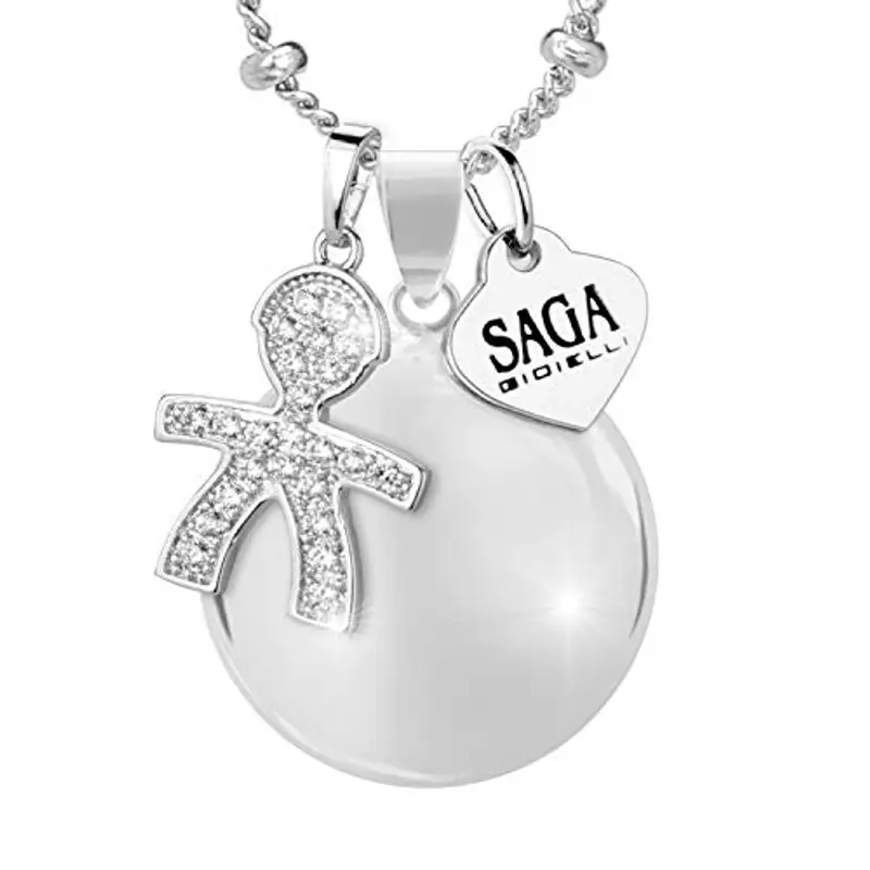 SAGA GIOIELLI® COLLANA CHIAMA ANGELI GRAVIDANZA BOLA MESSICANA CHARM BAMBINO BABY BOY CRISTALLI