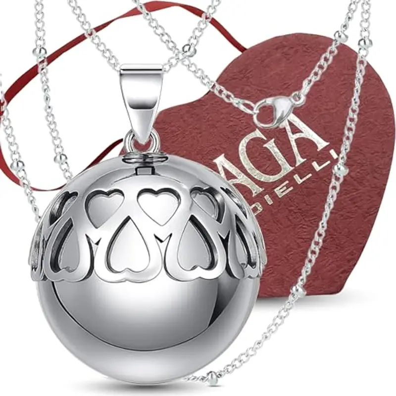 SAGA GIOIELLI - Collana Chiama Angeli Gravidanza Lunga con Ciondolo Richiamo Degli Angeli Gravidanza, Idee Regali per