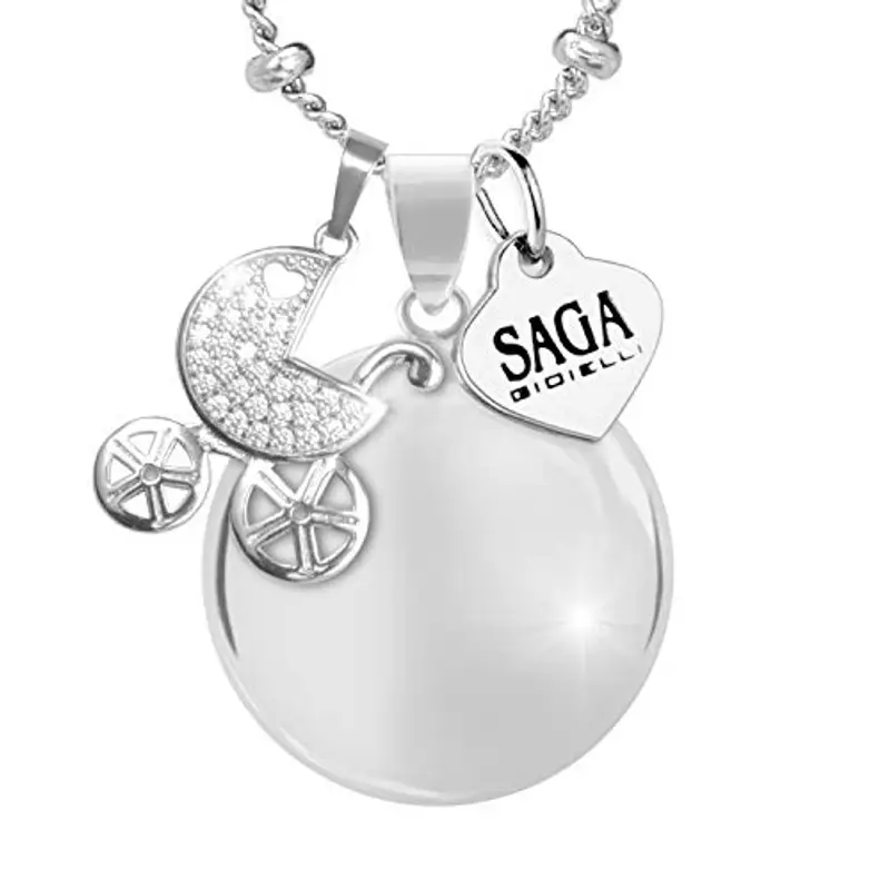 SAGA GIOIELLI® COLLANA CHIAMA ANGELI GRAVIDANZA, RICHIAMO DEGLI ANGELI, COLLANA LUNGA DONNA INCINTA CHARM CARROZZINO