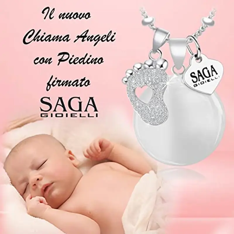 SAGA GIOIELLI Collana Donna Chiama Angeli Gravidanza, Richiamo Degli Angeli, Collana Lunga Future Mamme, Charm Piedino miniatura 3