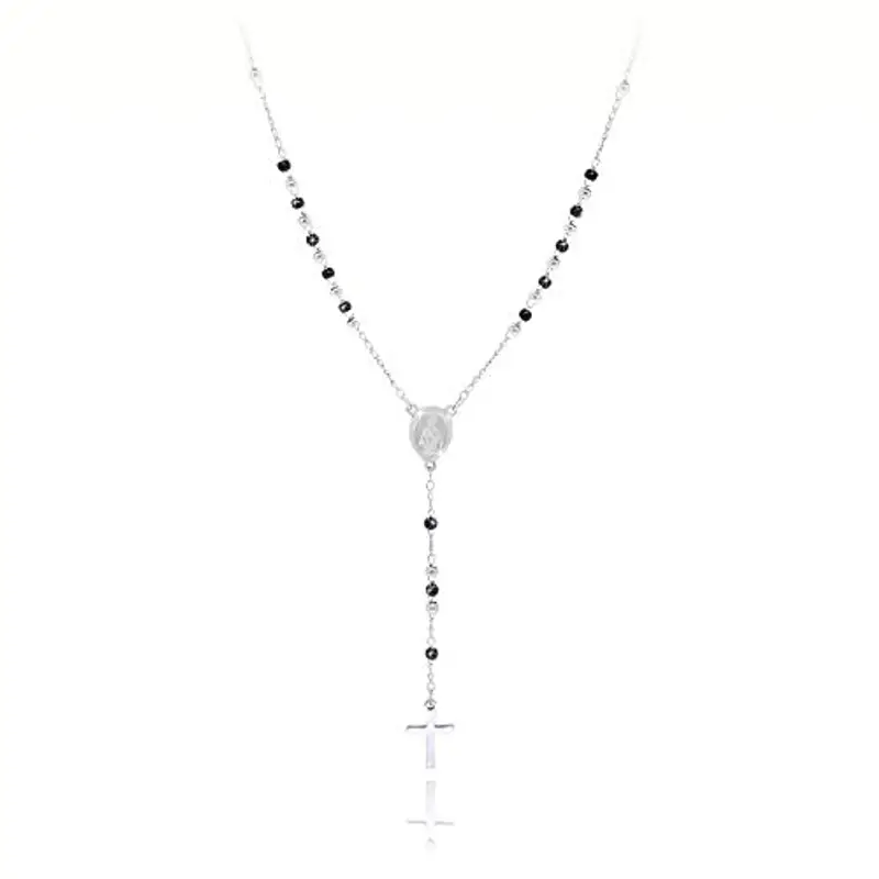 SAGA GIOIELLI COLLANA ROSARIO SFERE NERE ARGENTO ACCIAIO