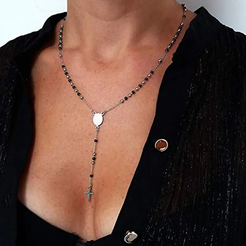 SAGA GIOIELLI COLLANA ROSARIO SFERE NERE ARGENTO ACCIAIO miniatura 3