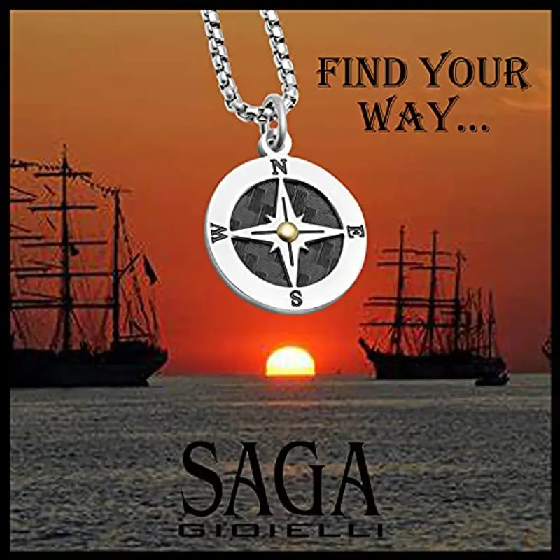 SAGA GIOIELLI COLLANA UOMO ROSA DEI VENTI ACCIAIO PUNTO ORO FESTA DEL PAPA' miniatura 3