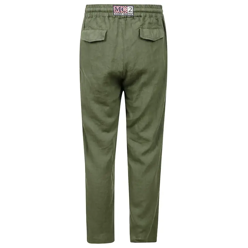 pantaloni uomo calais in lino verde miniatura 2