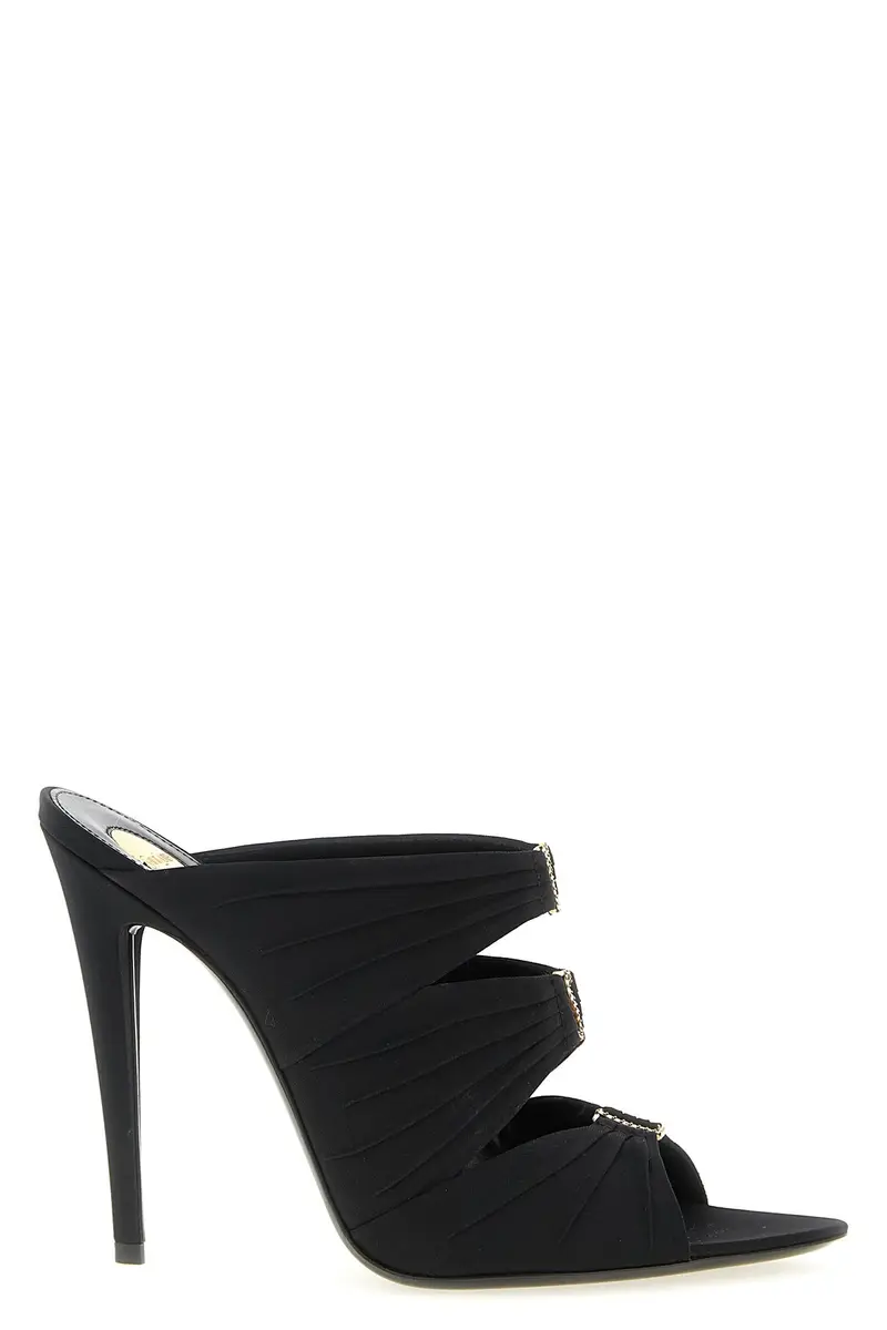 Saint Laurent Mule 'Emilie' Nero in crêpe satin
