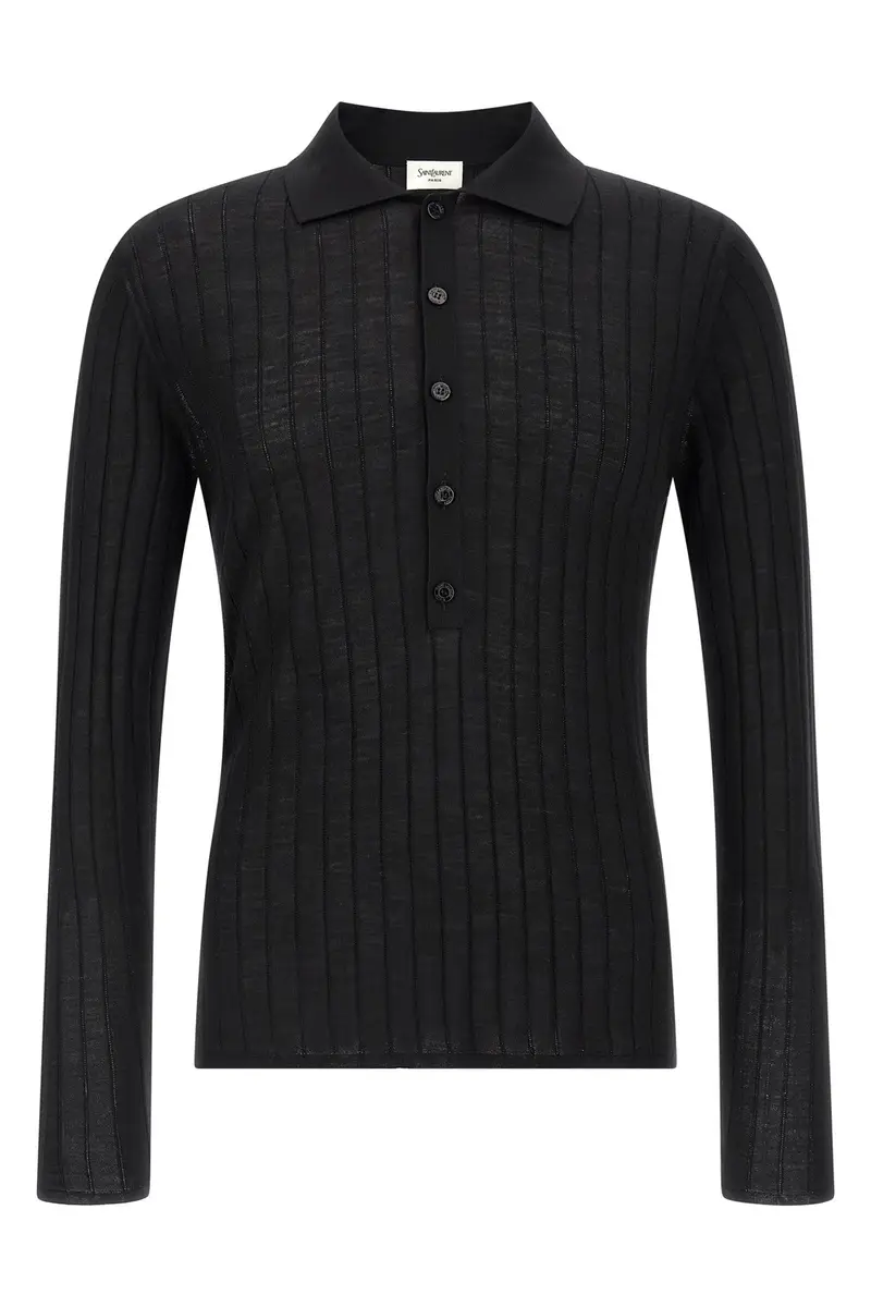 Polo Lana Pointelle Nero