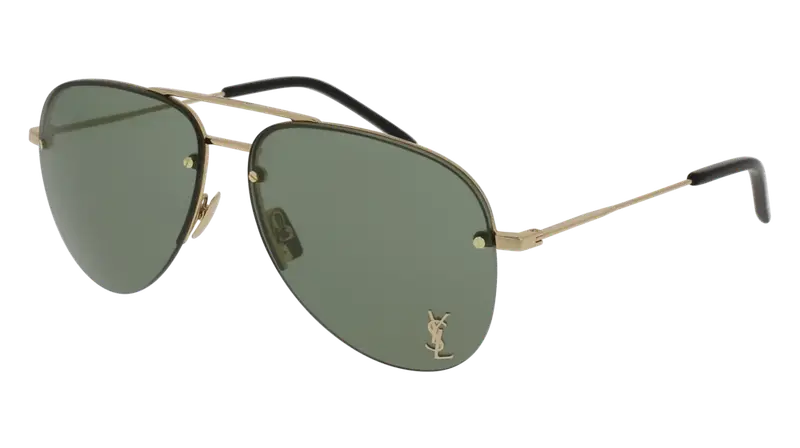 SAINT LAURENT Unisex CLASSIC 11 M 003 Occhiali da sole Metallo Oro Verde Pilot Normale