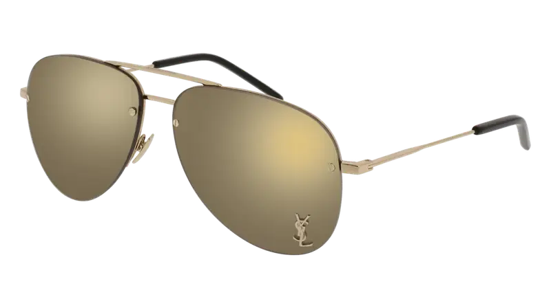 SAINT LAURENT Unisex CLASSIC 11 M 004 Occhiali da sole Metallo Oro Rame Pilot Normale Specchiato
