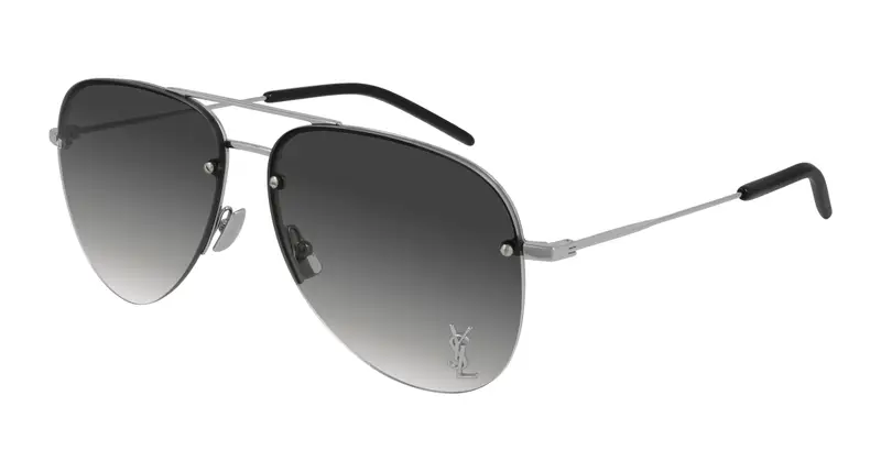 SAINT LAURENT Unisex CLASSIC 11 M 005 Occhiali da sole Metallo Argento Grigio Pilot  Sfumato