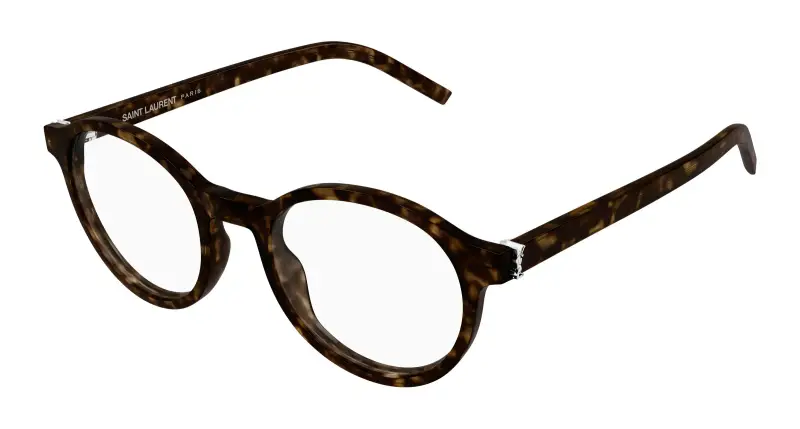 Unisex SAINT LAURENT SL M163 002 Montature da vista Acetato Havana Trasparente Rotonda