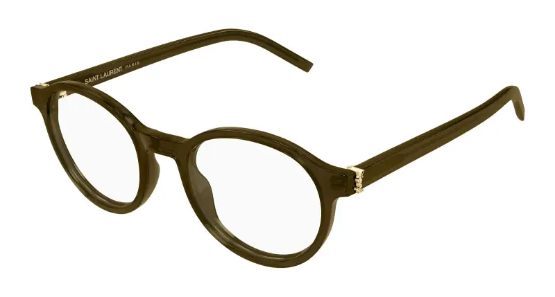 Unisex SAINT LAURENT SL M163 005 Montature da vista Acetato Marrone Trasparente Rotonda