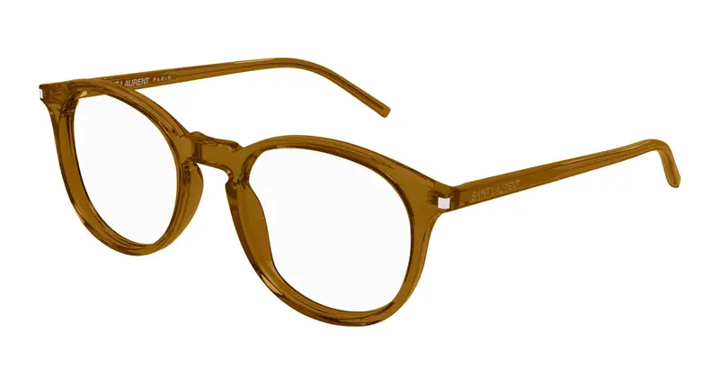 SAINT LAURENT Unisex SL 106 020 Montature da vista Acetato Marrone Trasparente Rotonda