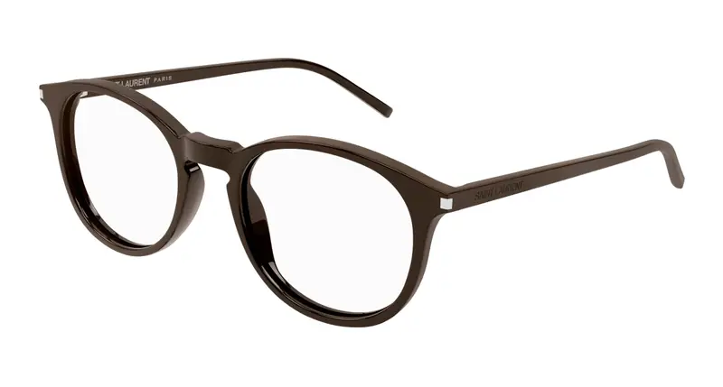 SAINT LAURENT Unisex SL 106 021 Montature da vista Acetato Marrone Trasparente Rotonda