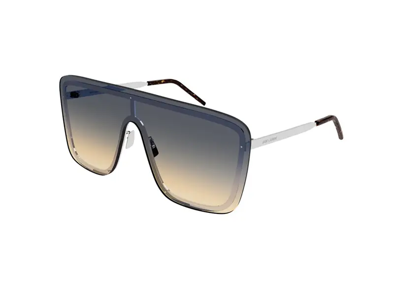 SAINT LAURENT Unisex SL 364 MASK 009 Occhiali da sole Metallo Argento Verde Maschera  Sfumato