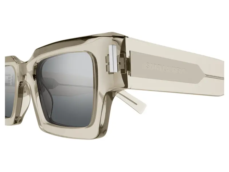 SAINT LAURENT Unisex SL 572 003 Occhiali da sole Acetato Beige Argento Squadrata Specchiato miniatura 2
