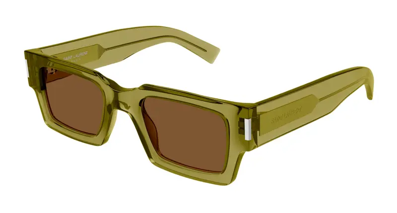 SAINT LAURENT Unisex SL 572 008 Occhiali da sole Acetato Verde Marrone Squadrata