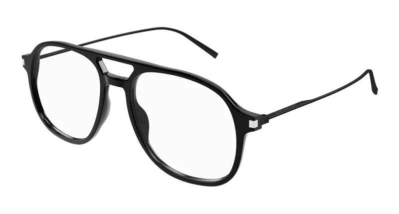 SAINT LAURENT Unisex SL 626 001 Montature da vista Acetato Nero Trasparente Pilot Antiriflesso