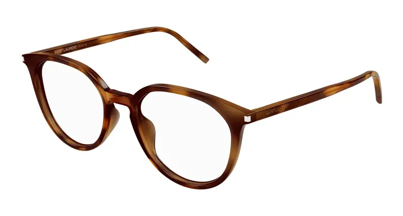 SAINT LAURENT Unisex SL 681/F 002 Montature da vista Acetato Havana Trasparente Rotonda